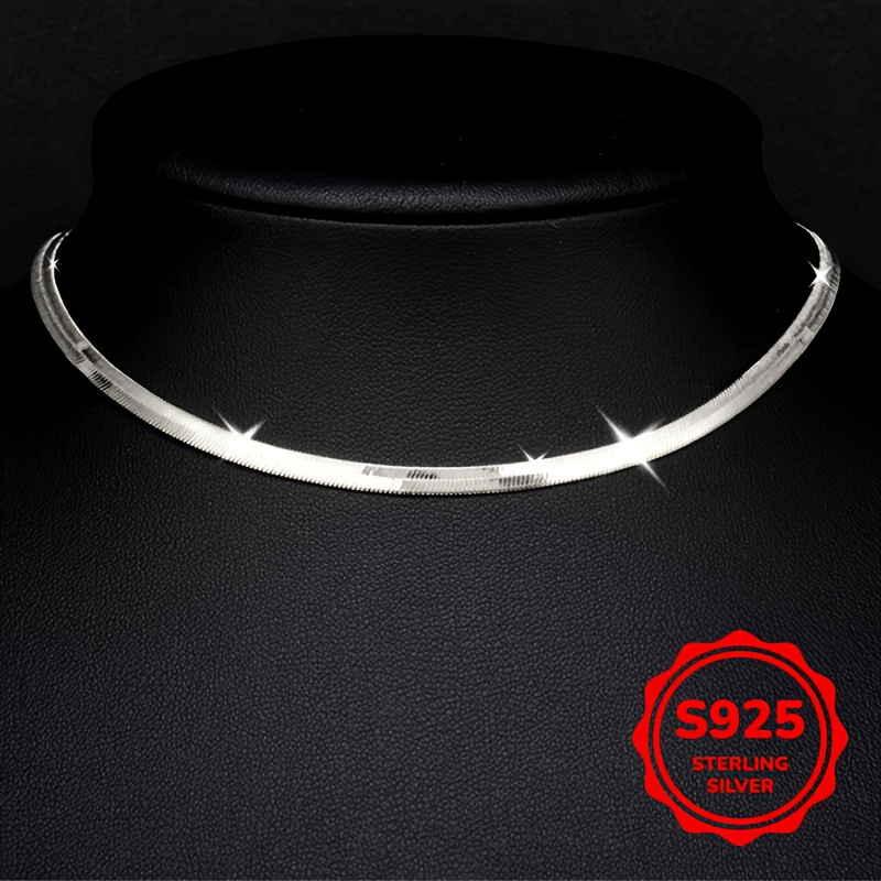 High End S925 Golden Flat Snake Bone Chain Blade Necklace