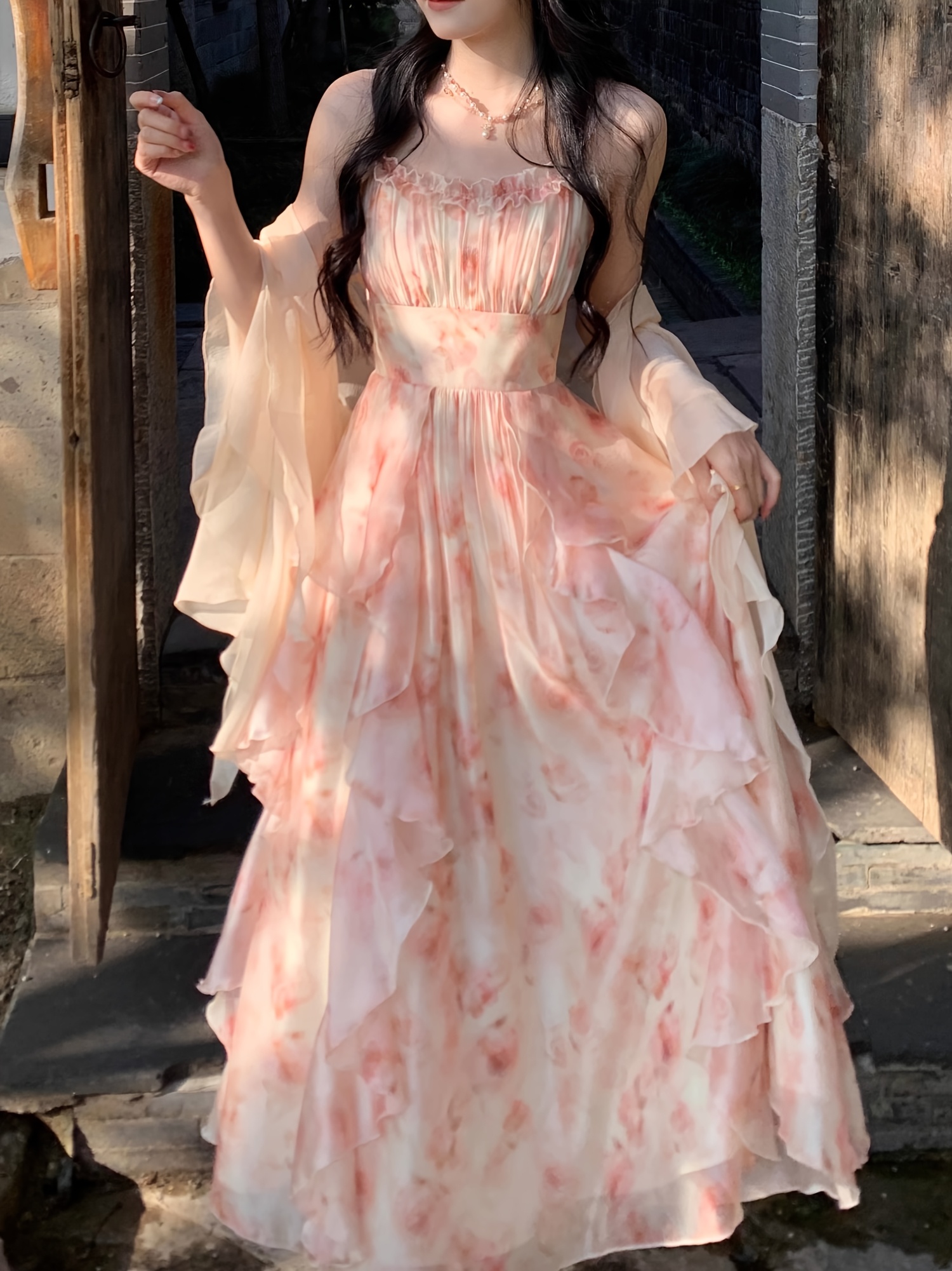 strapless open back dress Pink Princess Dress for Little Girls