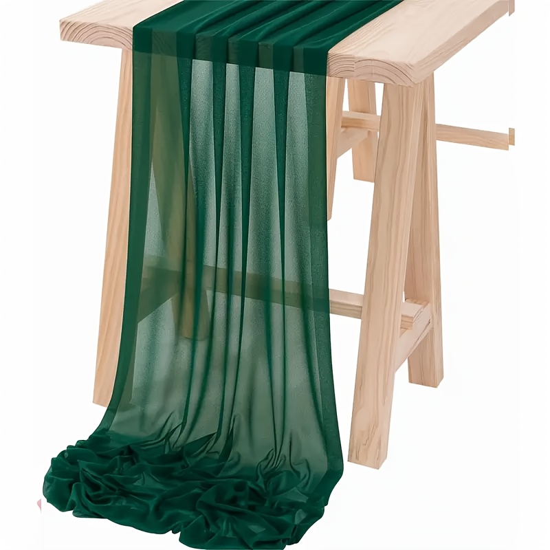 TEMU 1pc Emerald Green Tulle Table Runner, Bohemian Style Tablecloth, Bright Chiffon Rectangular Long Lightweight Tablecloth, Suitable For Country