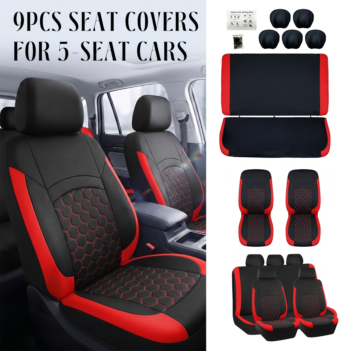 Car Seat Cover Set, Suitable For 5-seater Models, 5-seater Car Seat Covers, Universal Size Football Pattern Quilted Car Seat Covers For Renault