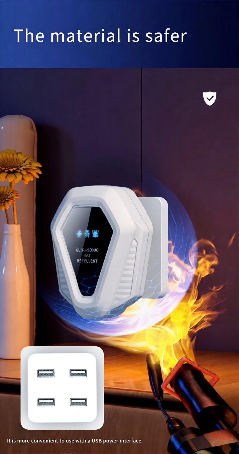 High-Tech Electronic Cat, White | Multi-Frequency Ultrasonic Pest Repeller, USB Powered, with AI Dynamic Frequency Adjustment, Safe for Humans and Pets, Effective Against Mice, Flies, Cockroaches, and More