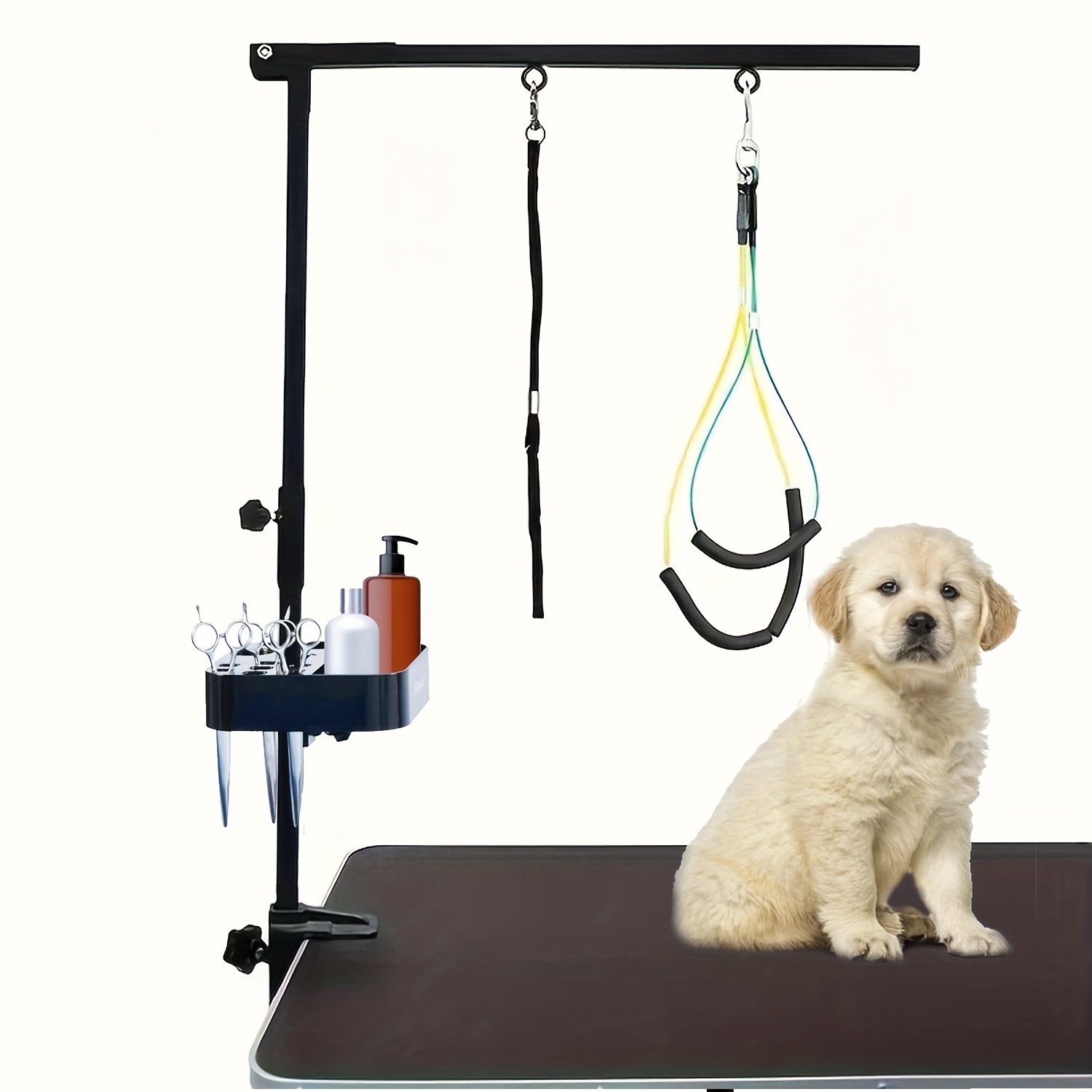 Foldable Pet Dog Grooming Arm With Clamp And Storage Box Dog Grooming Tool Loop Noose No Sit Haunch Holder For Medium Small Pets