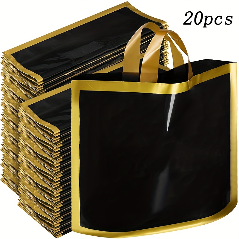 Image of Set Of 20, Black Golden Rimmed Plastic Shopping Bags, Suitable For Small Businesses, 11.8x13.8 Inches Boutique Bags, Home Decoration Party Wedding Suitable