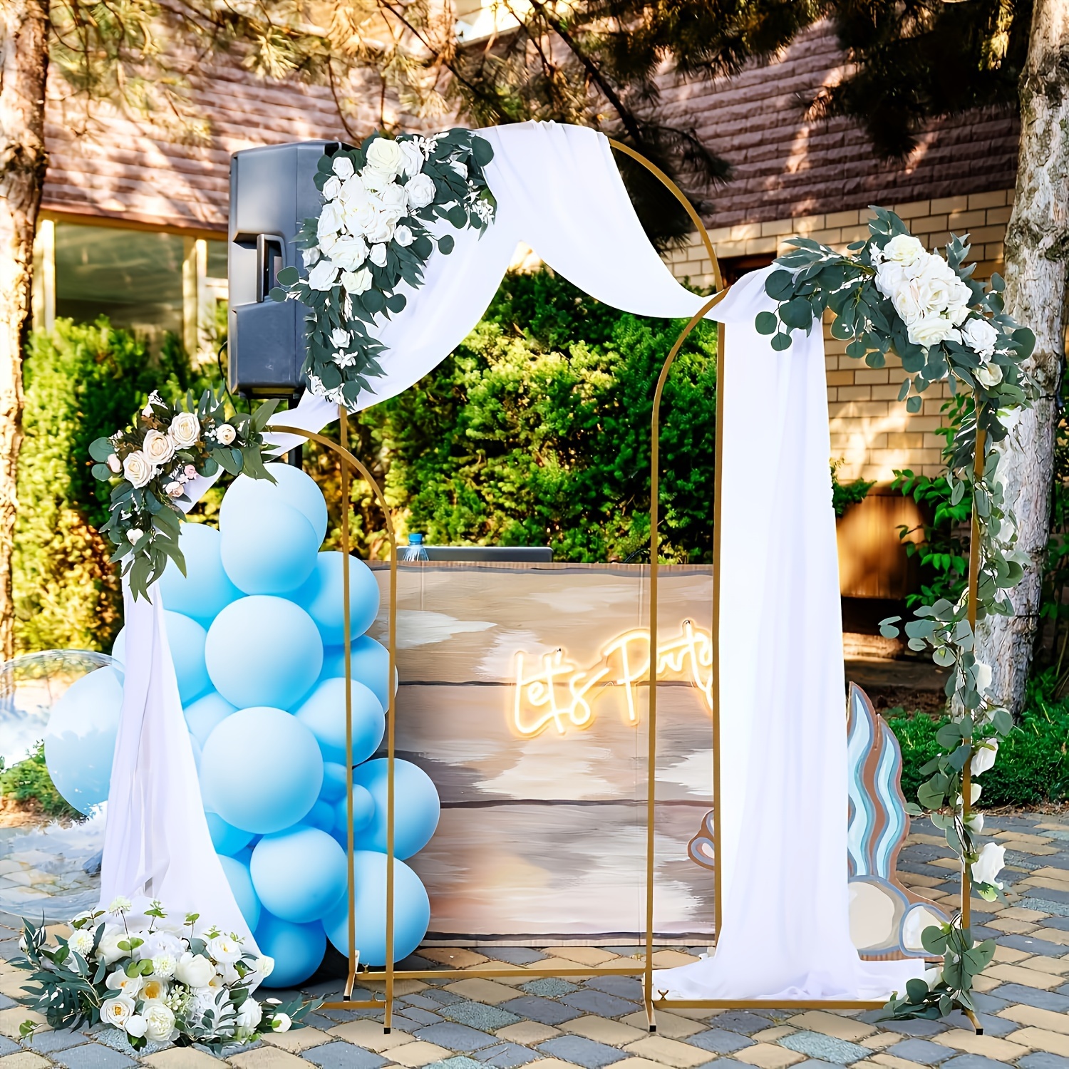 

3pcs/set, 4ft, 5ft, 6ft Metal Arch Backdrop Stand, Arch Background Balloon Stand For Wedding Baby Shower Birthday Party Garden Floral Arch Decoration