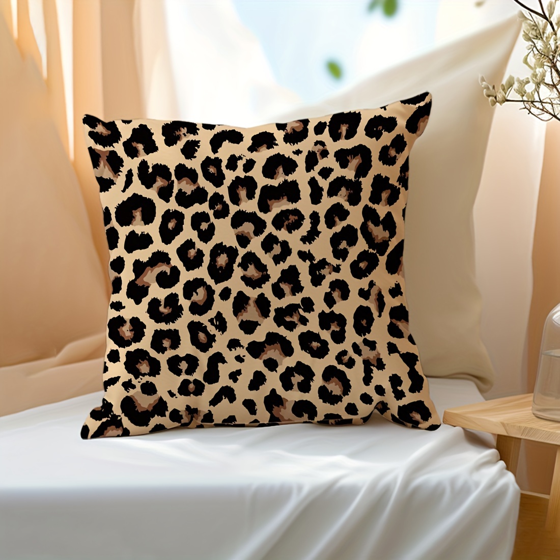 

1pc, 45x45cm Contemporary Style Cool Leopard Print Design, Peach Skin Velvet Throw Pillow Cover, Double-sided Print Cushion Case, Home Decor For Sofa, Living Room, Bedroom Without Insert