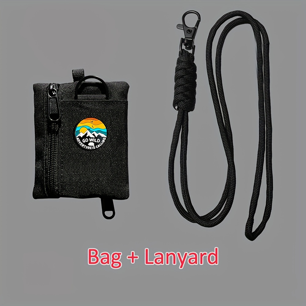 Image of Casual Outdoor Card Bag Small Men Zipper Wallet Key Headphone Hanging Neck Bag With Hanging Rope