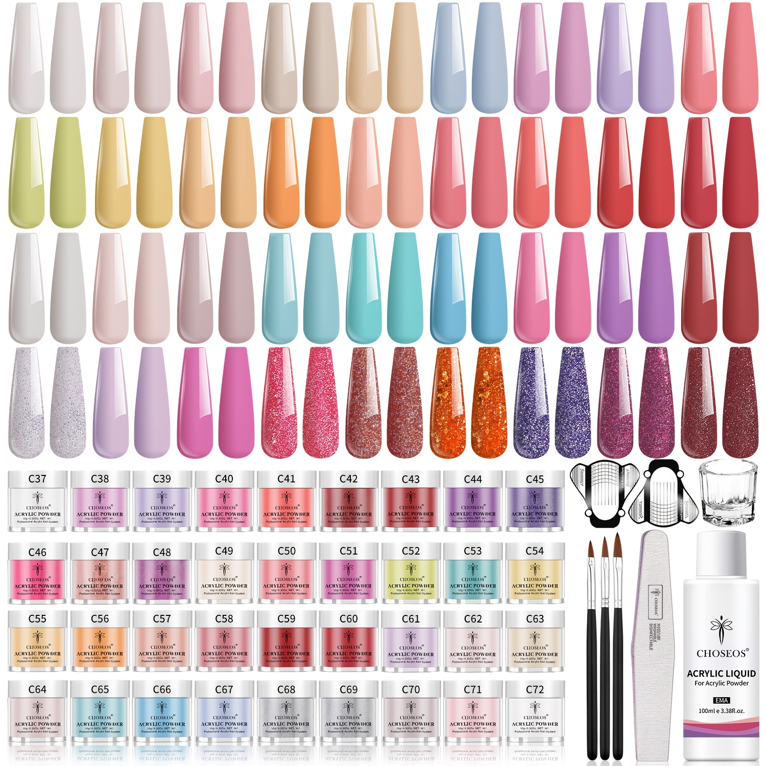 Professional Nail Art Supplies: 36 X 0. Nail Acrylic Powders, 3.38fl.oz Quick-dry Acrylic Liquid, 25 Tools For Salon-quality Manicure, Chip-resistant & Non-toxic