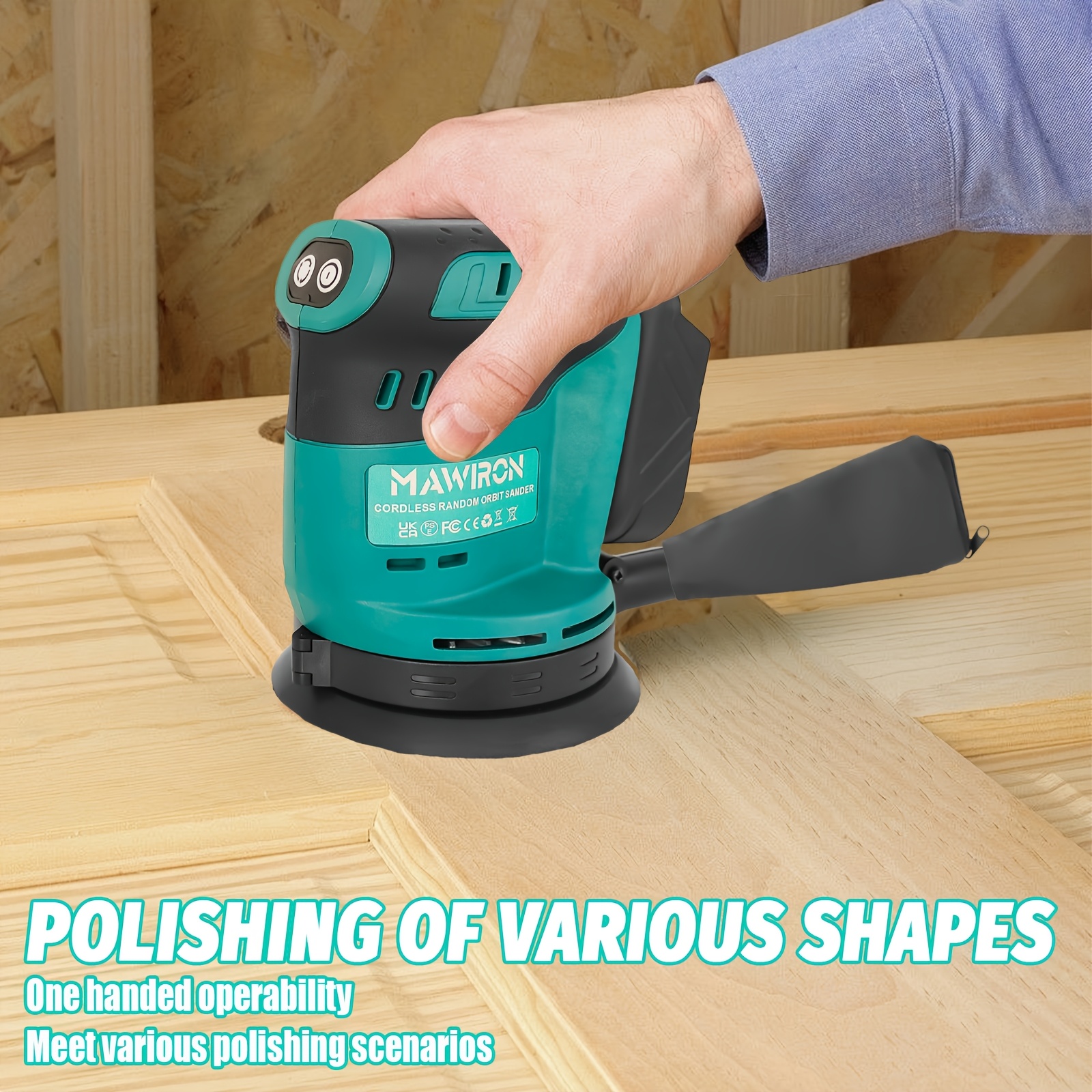 Orbitale en Willekeurige Orbitale Schuurmachines, Accu-Orbital 125mm, 3 Snelheden, met Stofzak en 12 Schuurpapieren