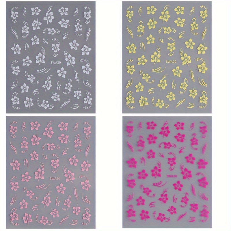 4 Combination Set Cross-border New Nail Stickers 3d National Wind Hibiscus Small Fresh Hollow Flowers Nail Adhesive Bracket Art Decals