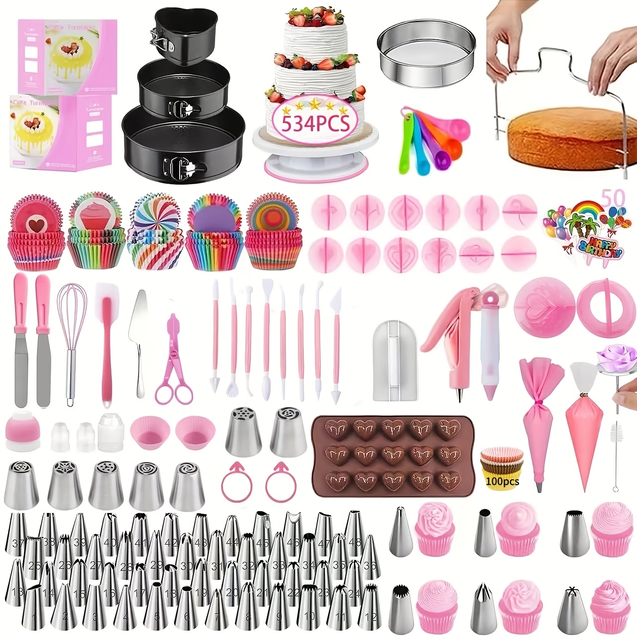 534pcs Cake Decorating Kit, Cake Baking Tools, Candy Molds, Suitable For Beginners And Professionals, For Home Use. Set Of Cake Tools