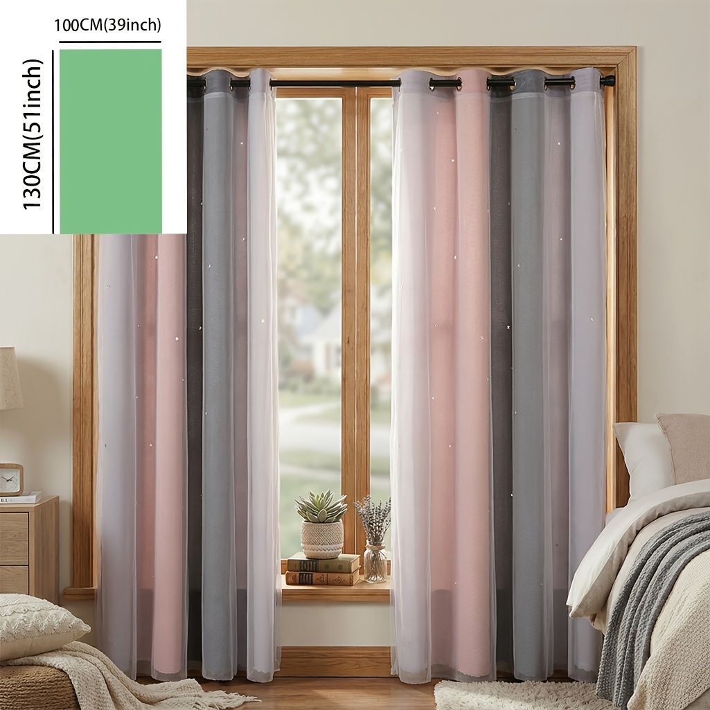 E-shop Leichtkeitsblockierendes Vorhang für Schlafzimmer, Erkerfenster oder Wohnzimmer, Doppellagiges Farbverlauf, Hohles Stern-Design, Frischer und