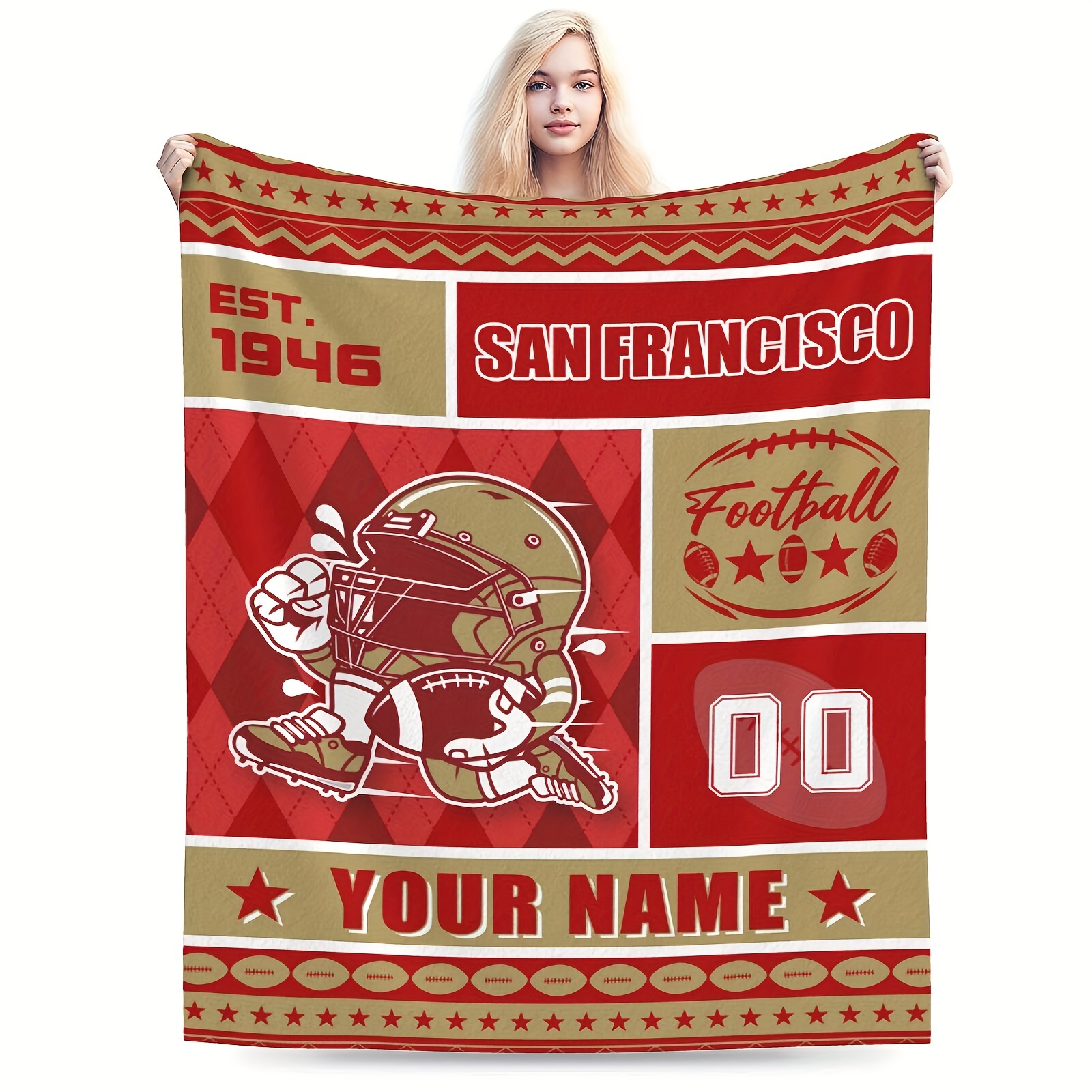 

Customizable San Football Blanket, Personalized Polyester Flannel Throw, Soft Lightweight Travel Blanket For Sofa Bed, Olive Fans Gift For Men, Women, Kids, Home Kitchen Decor