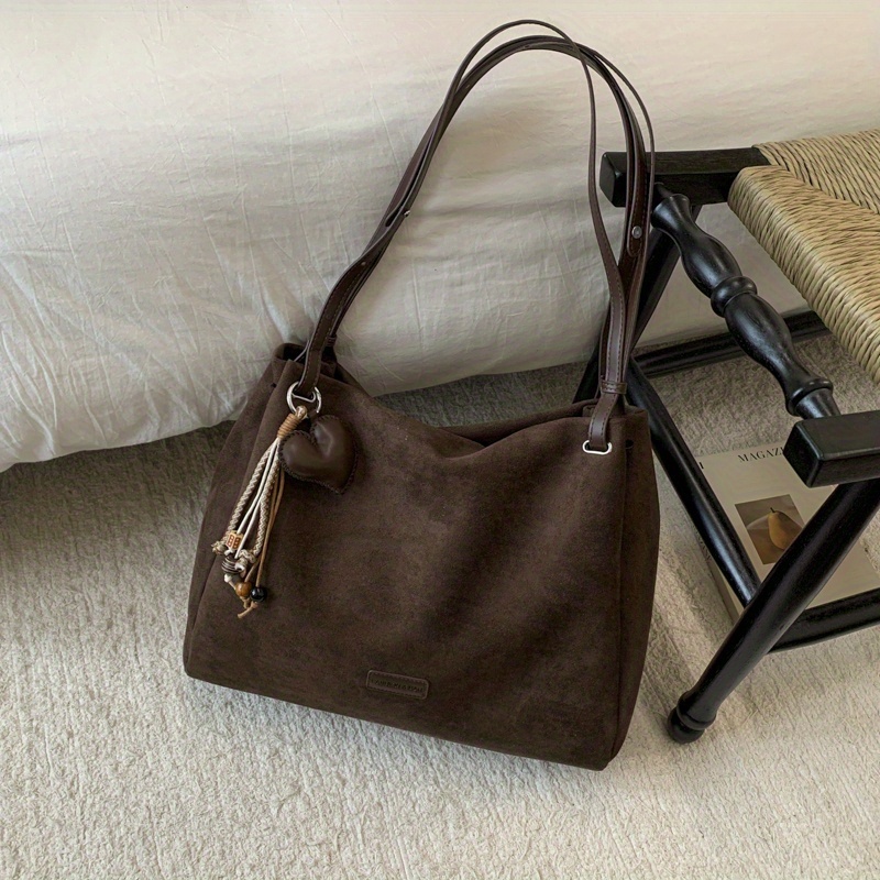 Suede-like Large Capacity Shoulder Bag For Women, Trendy And Stylish For 2026, Featuring A Suitable For Crossbody Or Tote Use