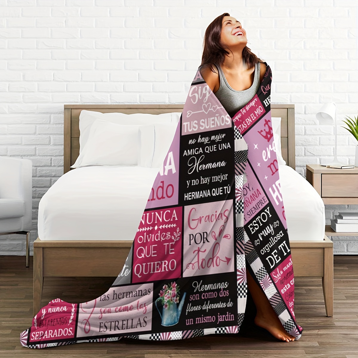 1pc contemporary   flannel throw blanket in mixed colors spanish phrases hypoallergenic     only multipurpose gift for sister   knit fabric polyester details 3