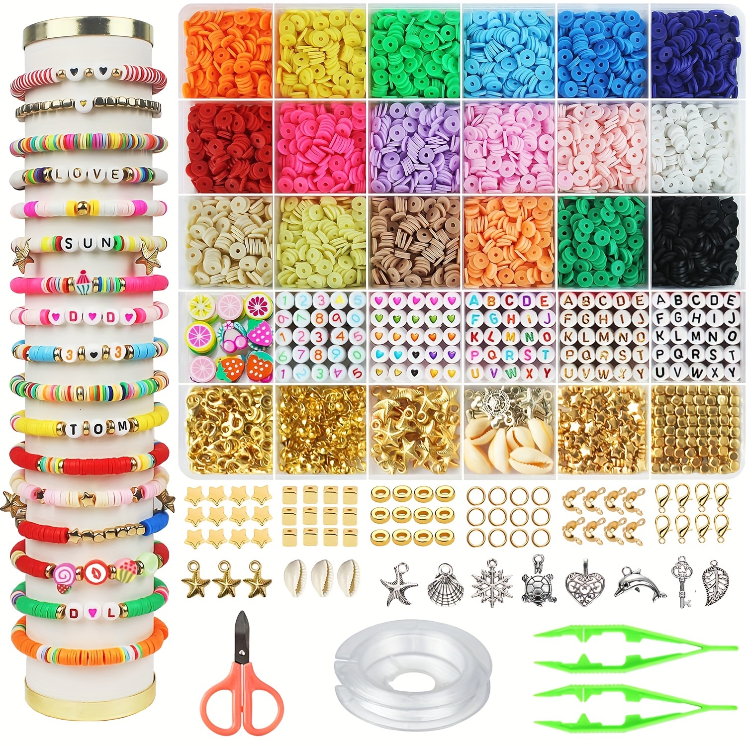 

5100/6000pcs Clay Beads Bracelet Making Kit, Flat Preppy Beads For Jewelry Making, Polymer Heishi Beads With Charms For Jewelry Making