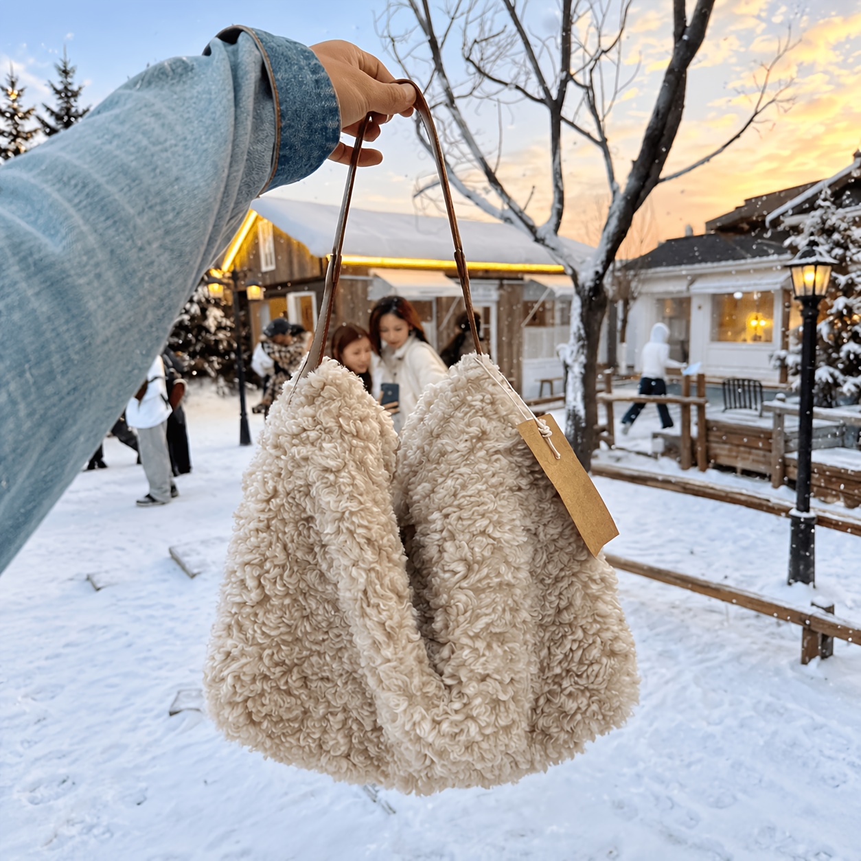 TEMU Winter Sherpa Large Capacity Tote Bag, Soft Fuzzy Hobo Shoulder Handbag, Slouchy Casual Carryall For Commuting, Shopping, Travel & Everyday Use