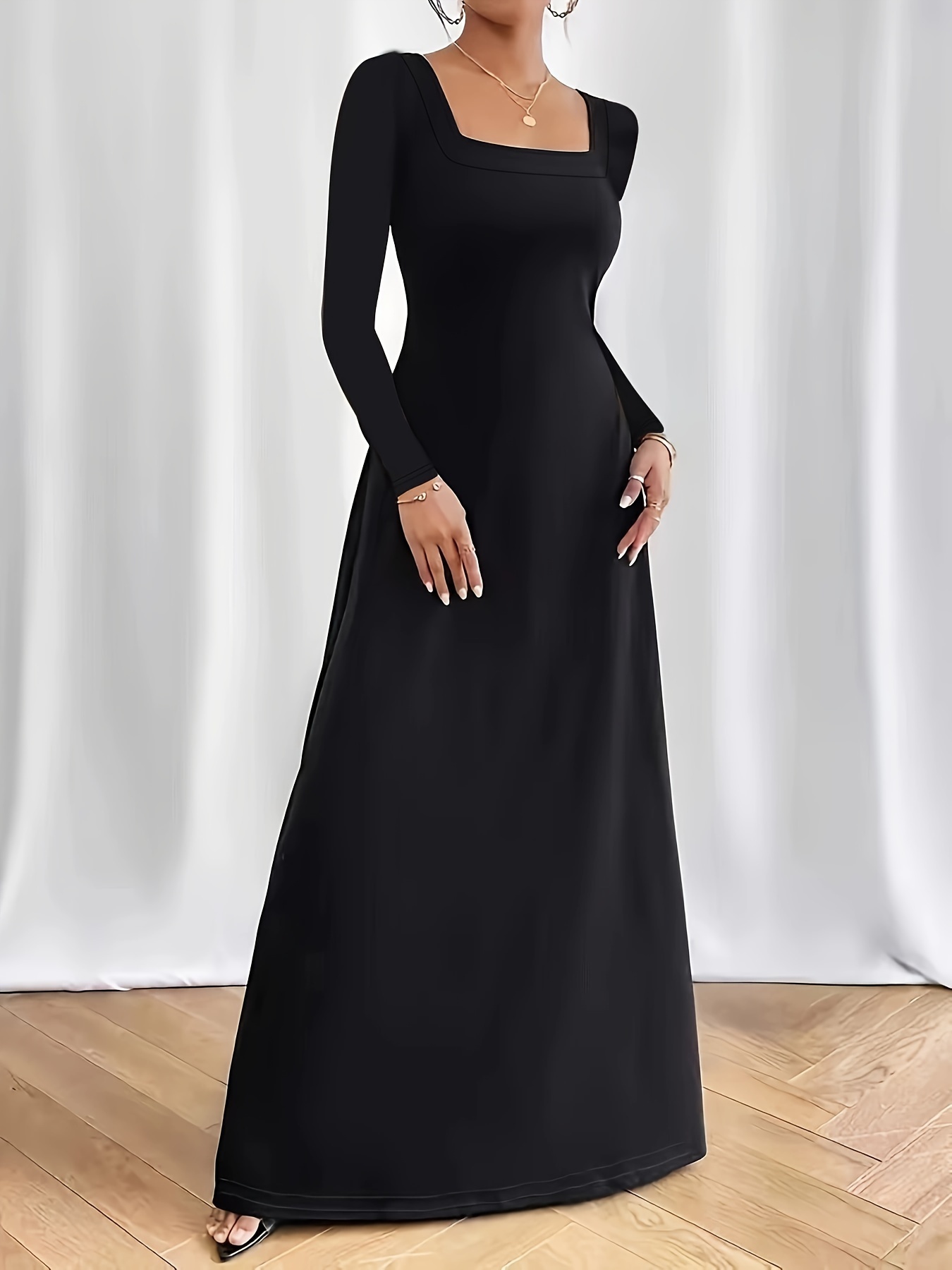 plus size plus size plus size square neck dress fall winter - Temu