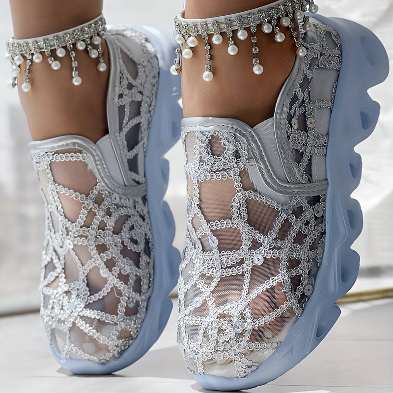 glitter mesh casual sneakers details 8