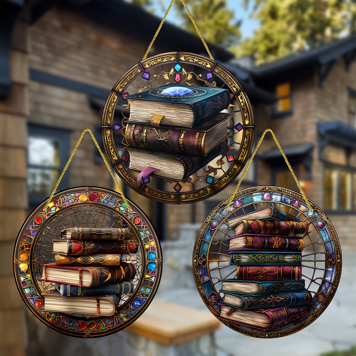 

Magic Book Stack Stained Glass Hanging Decoration - 20cm/8inch, Suitable For All Seasons, Home, Garden, Classroom, Birthday Gift