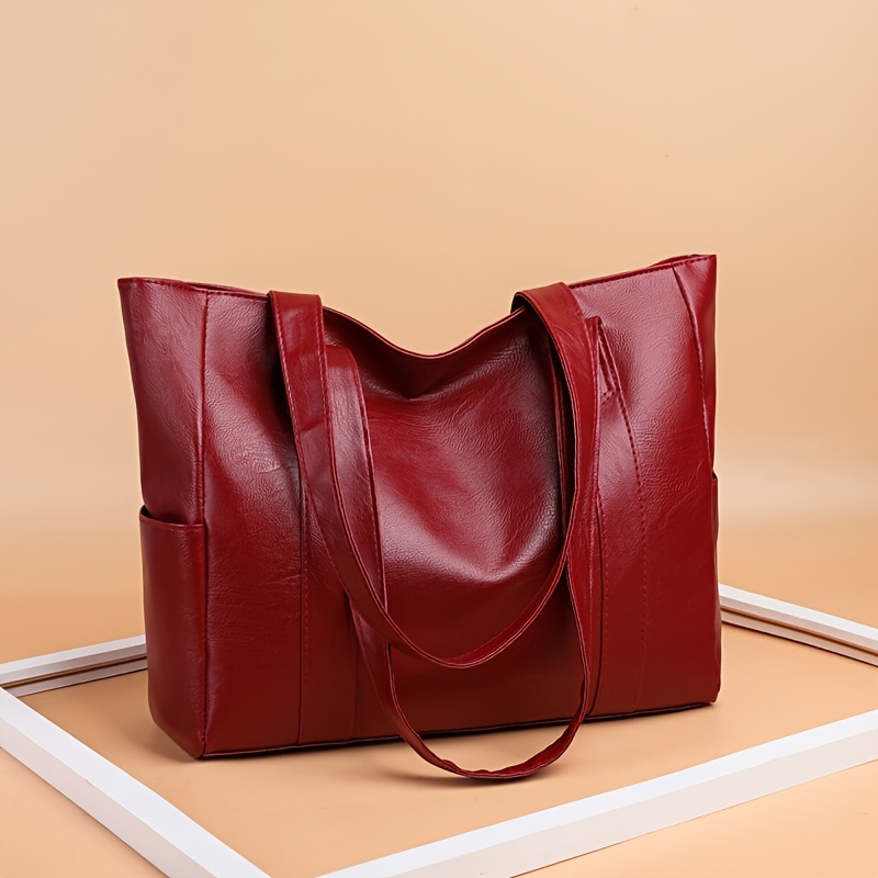 

Pu Leather Tote Bag, Multi Pockets Bag, Large Handbag For Work School Travel