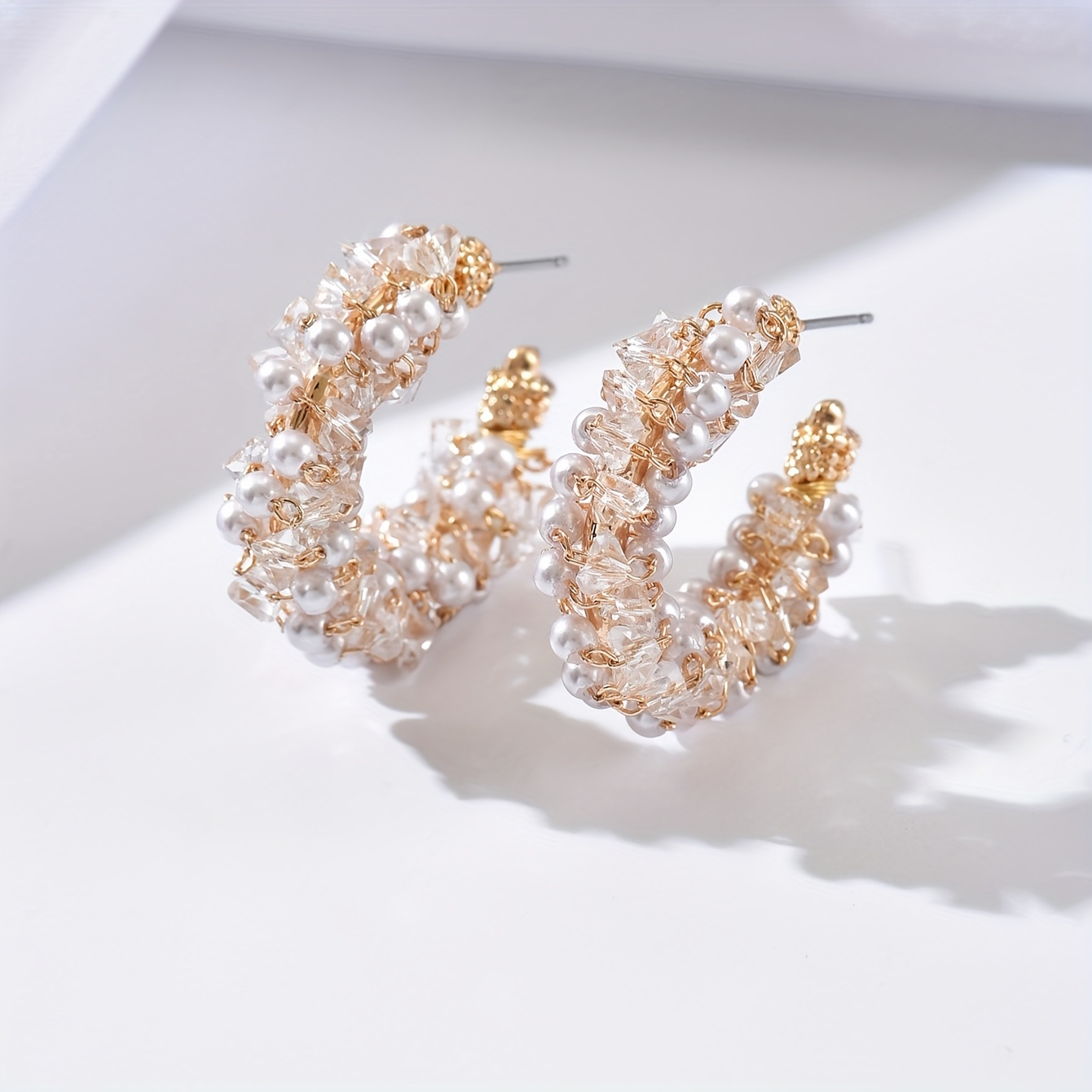 Image of A Pair Of Handmade Earrings For Women, Featuring French Fashion And Artificial Pearls