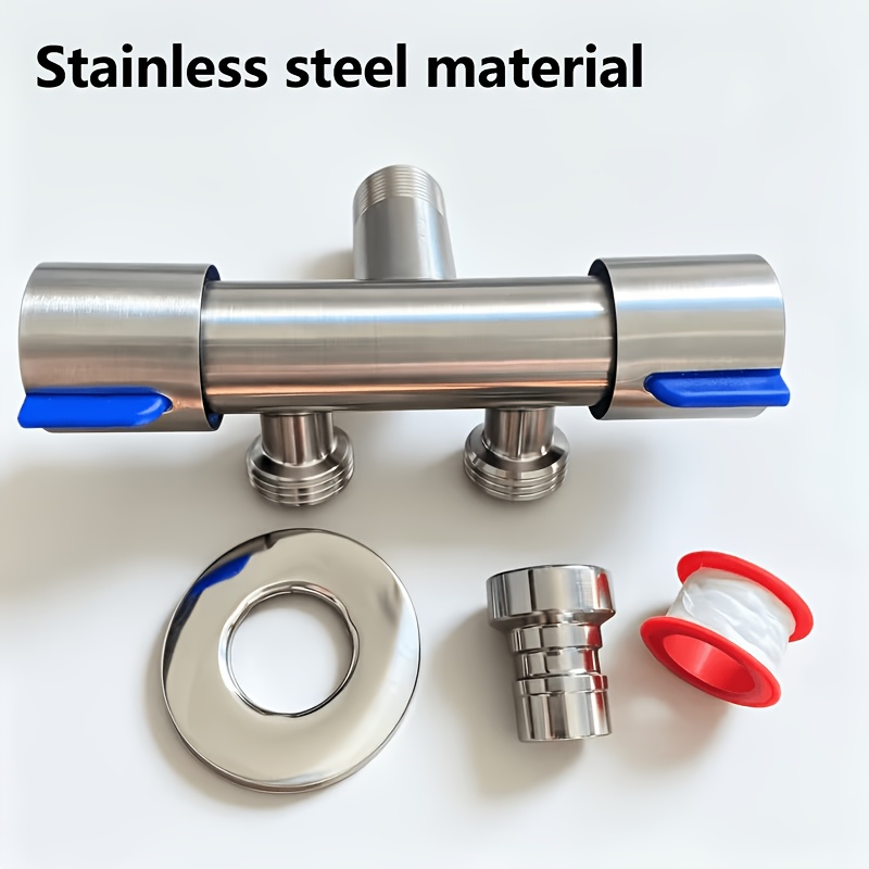 Image of 304 Stainless Steel Angle Valve With Dual Outlet & Switch, 1/2 Inch Interface, One-in-two Design For Household Toilet & Washing Machine