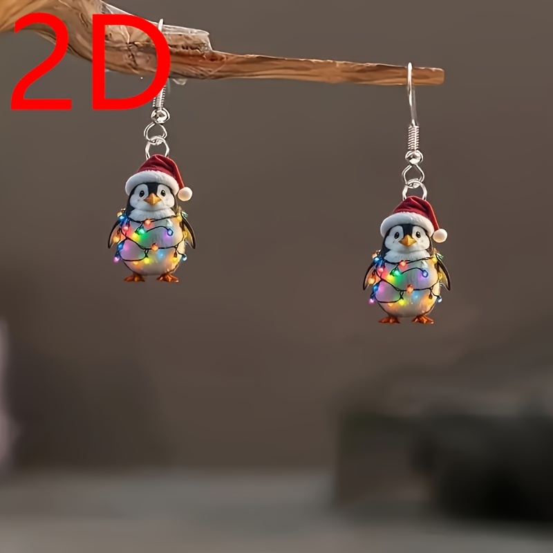 

Cute Led Penguin Christmas Hat Charm Acrylic Pendant Earrings For Women, Holiday Gift, Birthday, Valentine's Day, Christmas, New Year's Eve