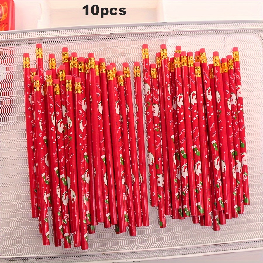 

10pcs Christmas Pencils - Assorted Colors, Wooden, School & Gift Packaging