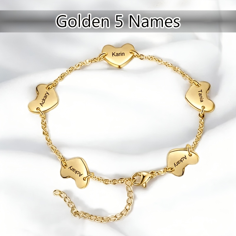 TEMU Pulsera de de Moda Personalizable con 1-5 , Acero Inoxidable 304L Chapado en Oro de 18K, Joyería para Mujeres, Ideal para Uso Diario y Ocasiones