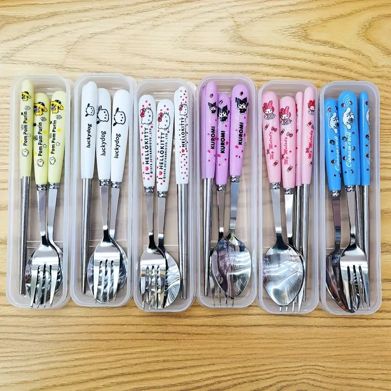 for , for & for stainless steel flatware set - 3pcs cute character cutlery with portable case, 304 stainless steel chopsticks for home, travel, parties, outdoor - collectible gift for fans, themed party supplies, cooking essentials, themed utensils, bright cutlery, steel silverware, sliverware set, sturdy cutlery, lovers Product details 6