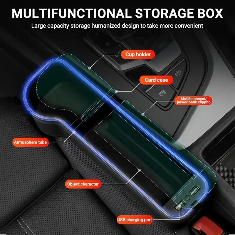 car seat filler organizer fashion led light universal organizer front seat car seat rack with cup holder usb rechargeable car organizer storage devices holiday gifts car organizer car supplies Product details 1