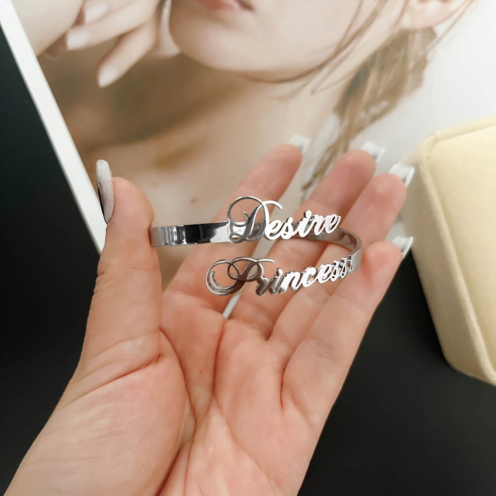 TEMU Custom Name Bracelet - Personalized Jewelry, Durable Stainless Steel Elegant Style Suitable For Daily Wear, A Gift For Birthdays And