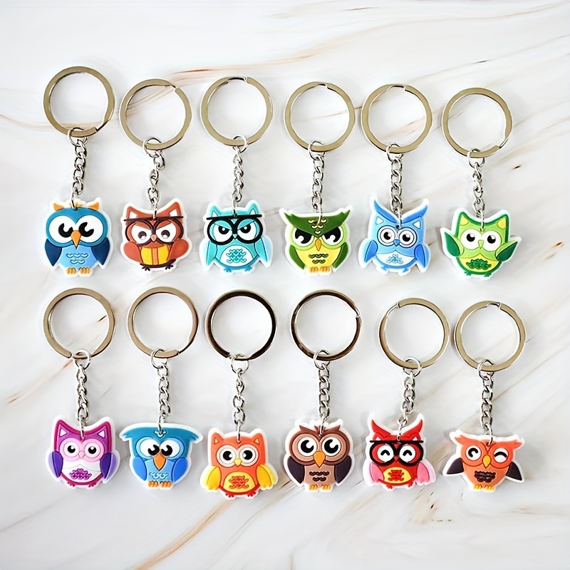 

Cute Owl Keychain Set - Cartoon Animal Pvc Charms For Bags & Backpacks, Perfect Gift For Women And Girls