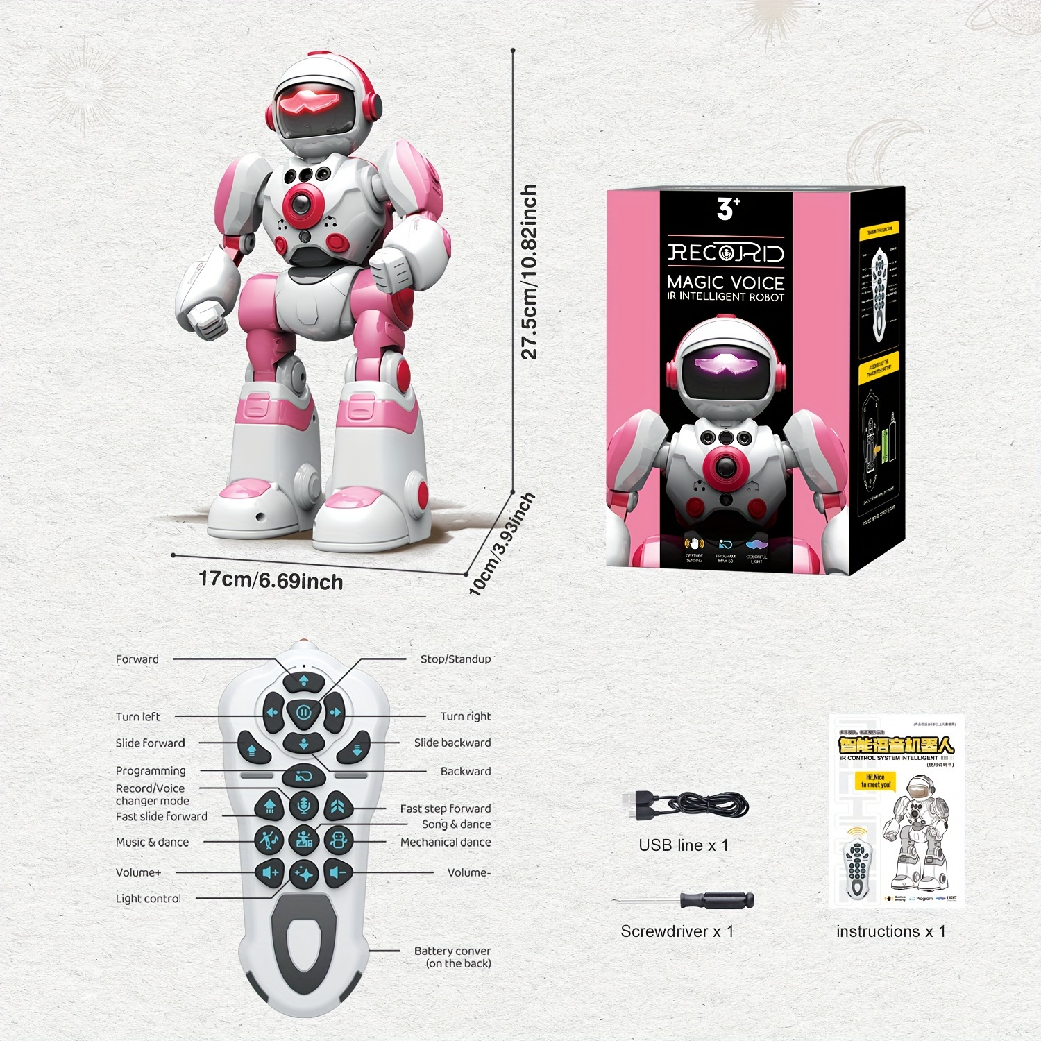 FUUY Children's Toy Robot, Programmable Robot, Remote Control Intelligent Reply, Walking And Dancing Robot, Adjustable Volume, Magical Voice Robot, Birthday Gift