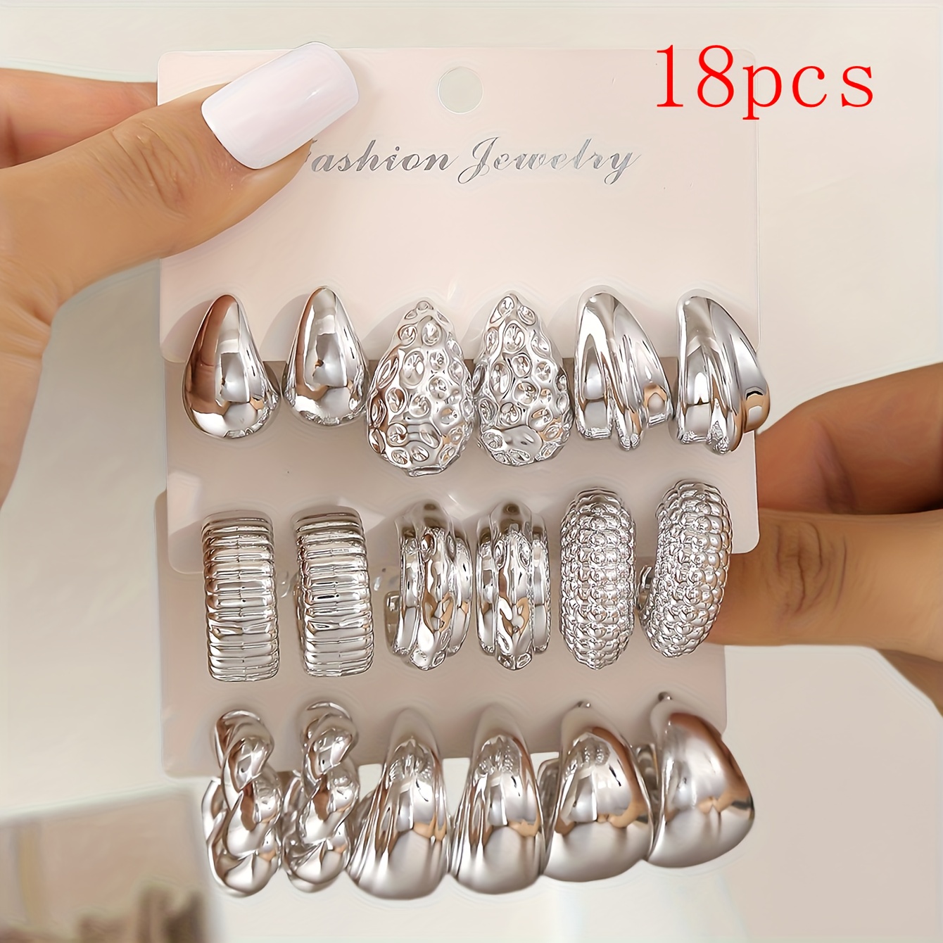 E-shop 18/6-teiliges kreatives geometrisches Ring-Damenring-Ohrring-Set, eleganter Französischer Stil, geeignet für den täglichen Gebrauch, Partys,