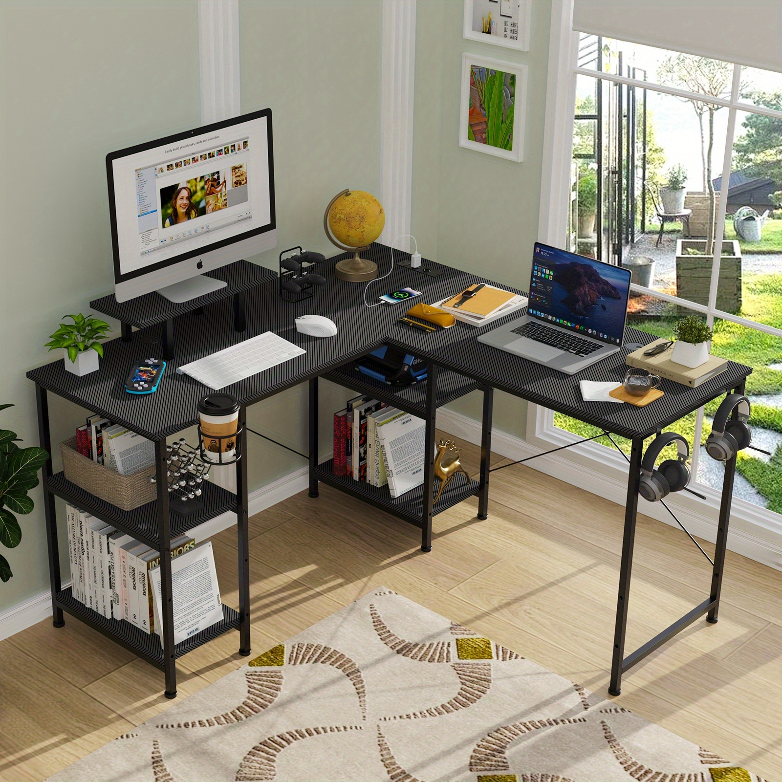 Gaming , Screen Holder And Reversible Design - Carbon Fibre (3 Installation Types, 210x50cm)
