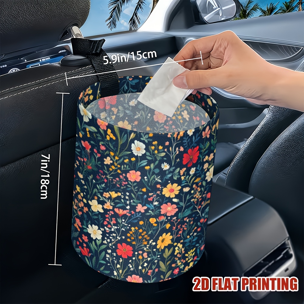 TEMU 1pc Collapsible And Reusable Car Trash Bin With Design In Dark Blue, Suitable For Automotive Waste Disposal And Storage For Front And Back Seat