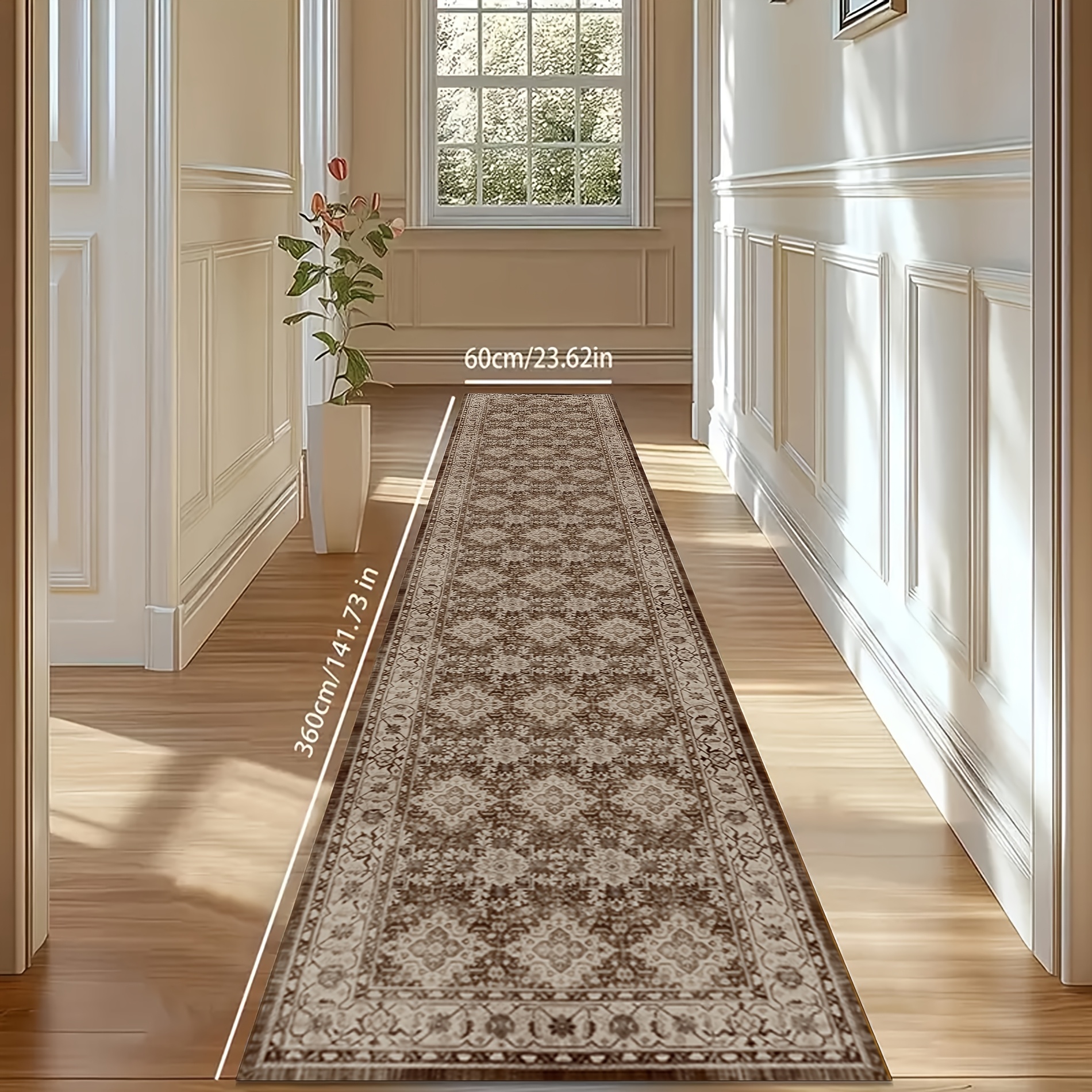 1pc Brown Retro Runner Rug - Non-slip Rubber Backing, Machine-washable Long Suitable For Hallway, Kitchen, Bedside - Neutral Brown Mat For Entryway, Bedroom, Laundry Room - Polypropylene Indoor Rug