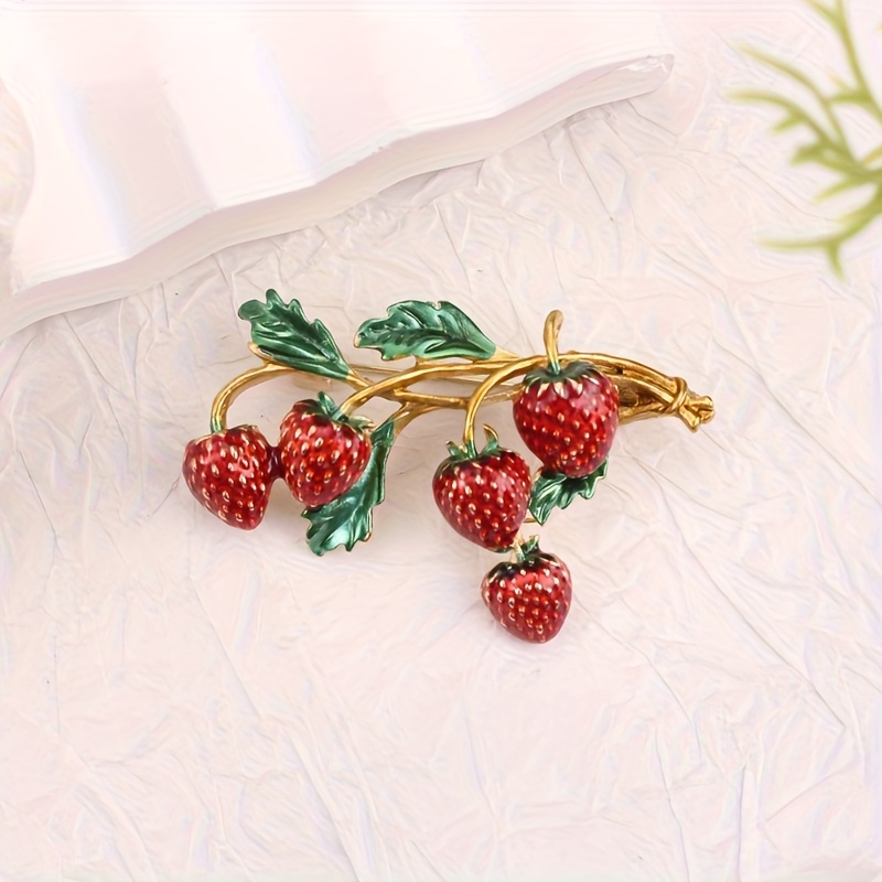 TEMU Vintage Roter Emaille-Erdbeer-Brosche – Elegante Retro-Frucht-Schmucknadel mit Glanzfinish, Accessoire für Damen & Herren zu Partys und Casual