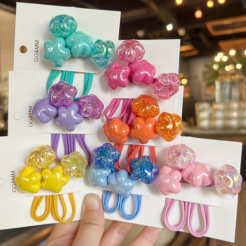 TEMU Random Color Korean Style Colorful Creamy Chubby Flower Hair Tie Hair Accessory Bursting Coiled Girls' Elastic Hair Rope