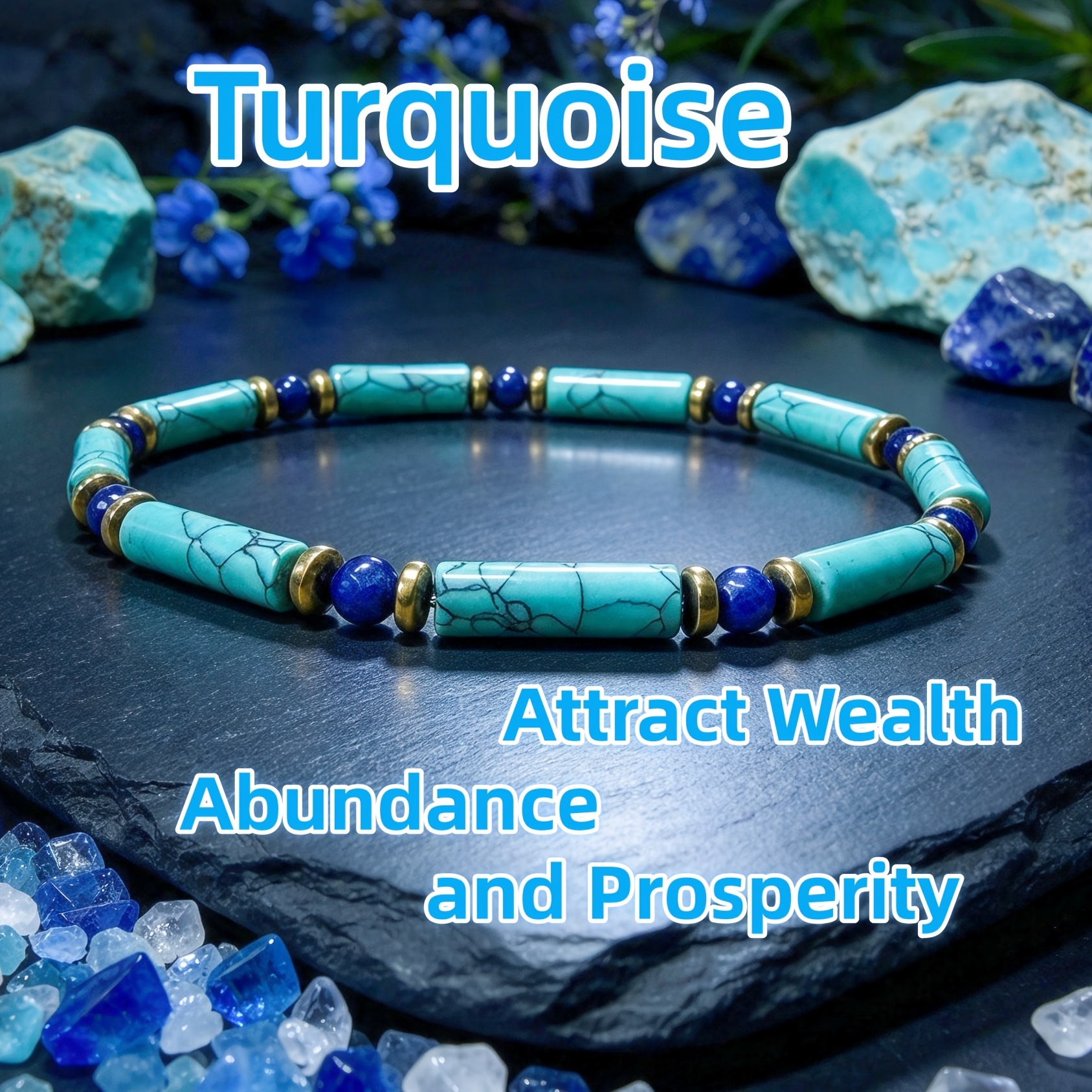 TEMU Bracelet de perles turquoise et lapis-, bracelet d' de et de , bijou bohème polyvalent pour hommes et femmes, cadeau de tous