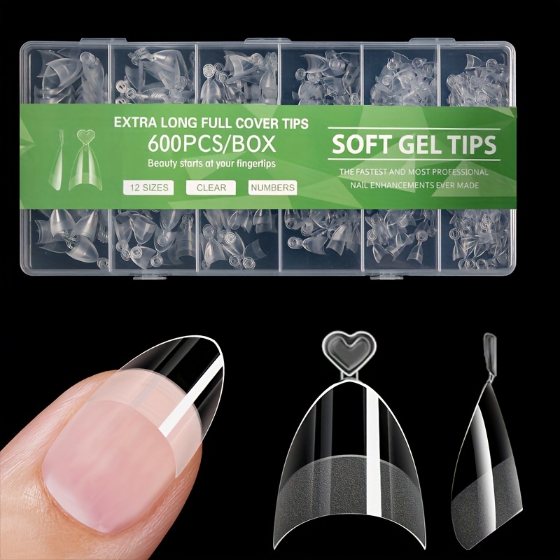 E-shop 600 Stk. Französische Kurze Stiletto-Nagelspitzen – Kurze ovale Nagelspitzen, 12 Größen durchsichtige Nagelspitzen mit Box, natürliche
