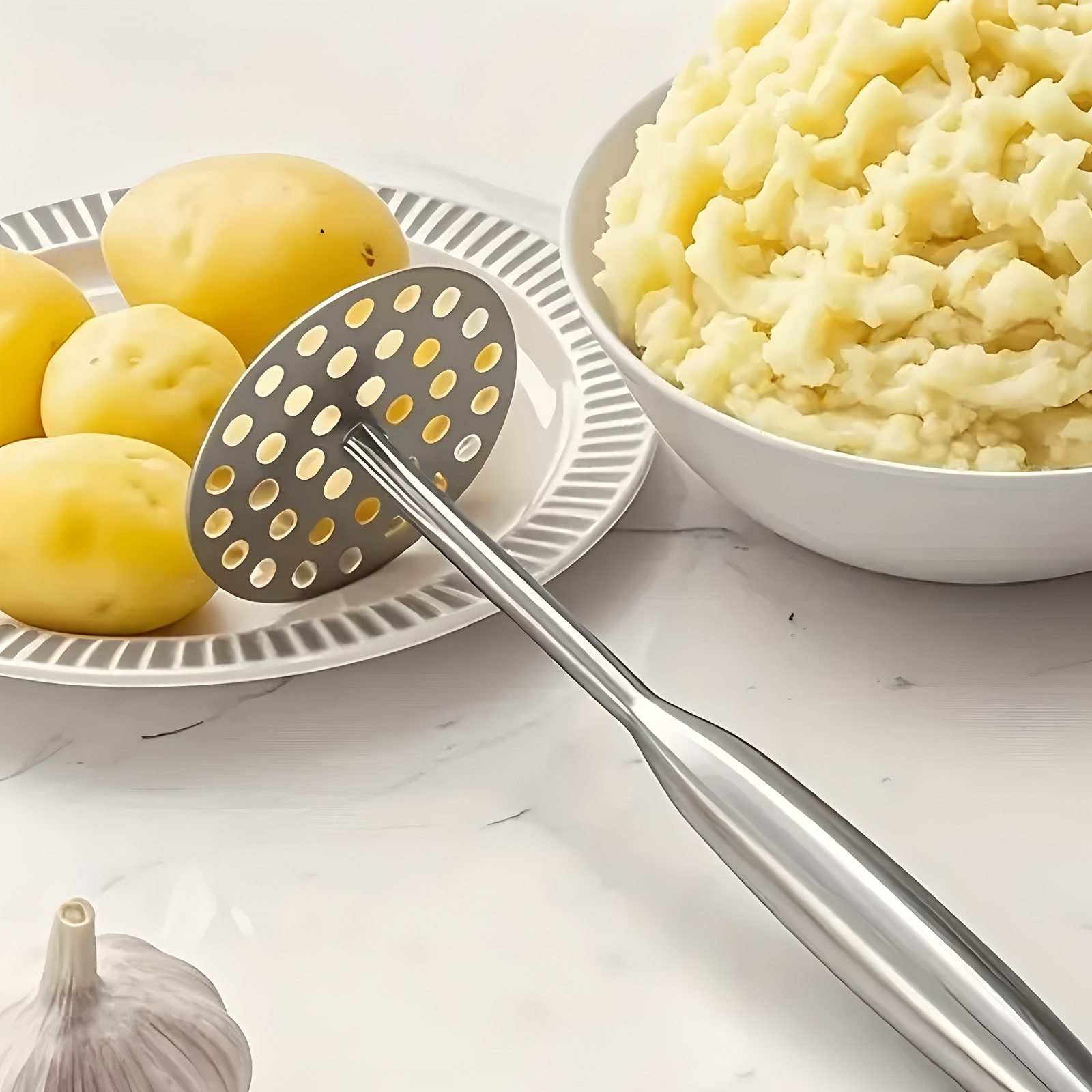 TEMU New 304 Stainless Steel Potato Masher For Home Kitchen, A Tool For Mashing Sweet Potatoes And Potatoes, Suitable For Food Preparation.