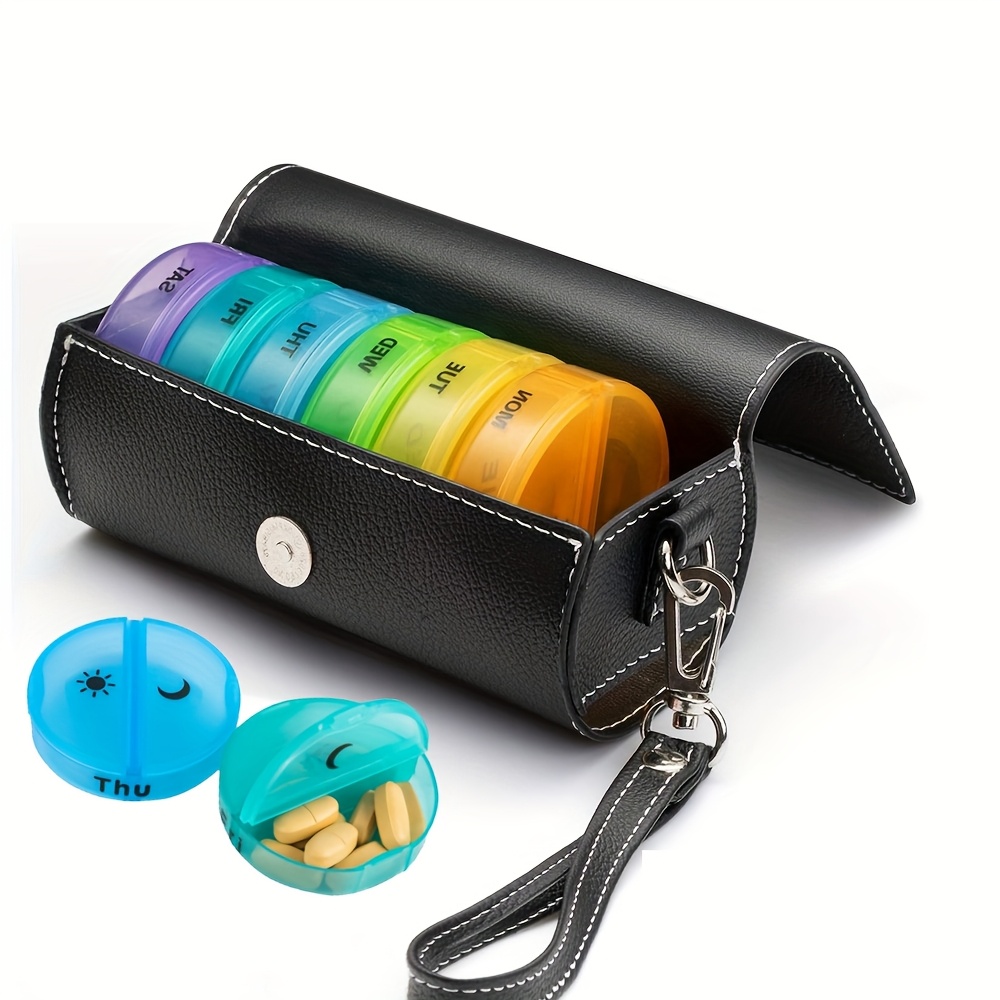 

1pc Leather Bag Medicine Box, 2 Times A Day For 7 Days Medicine Box, Portable Medicine Box, And Night Pill Storage Box