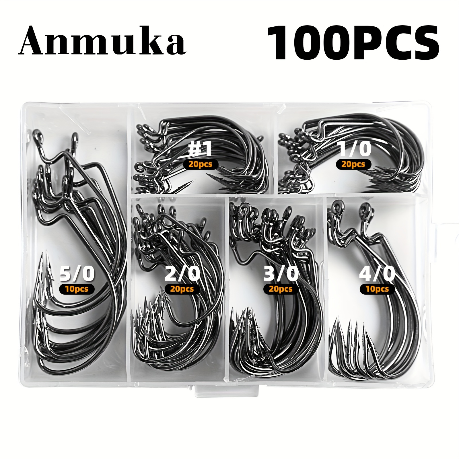 Image of Pack Of 100 Wide-bellied Reinforced Fine-barbed Hooks For Soft Bait Fishing, Suitable For And Texas Rig Setups