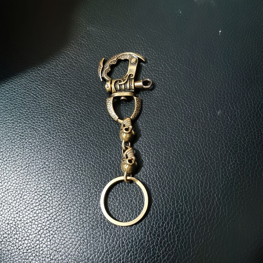 Handcrafted Vintage Brass Skull Keychain - Gothic Pirate Biker Accessory with Intricate Floral Design, Durable Metal Key Ring for Men, Goth Accessories, Edgy Accessory, Intricate Craftsmanship