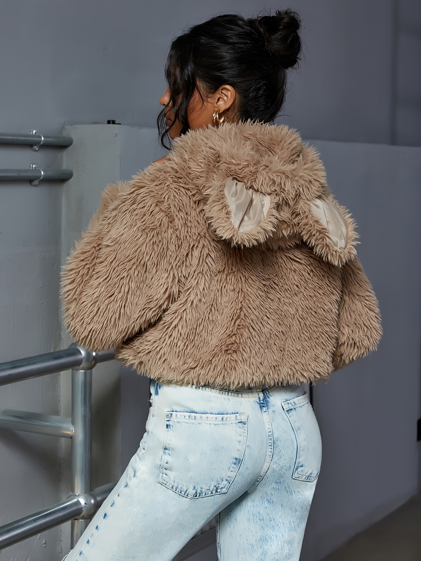 Fluffy teddy cropped hoodie online