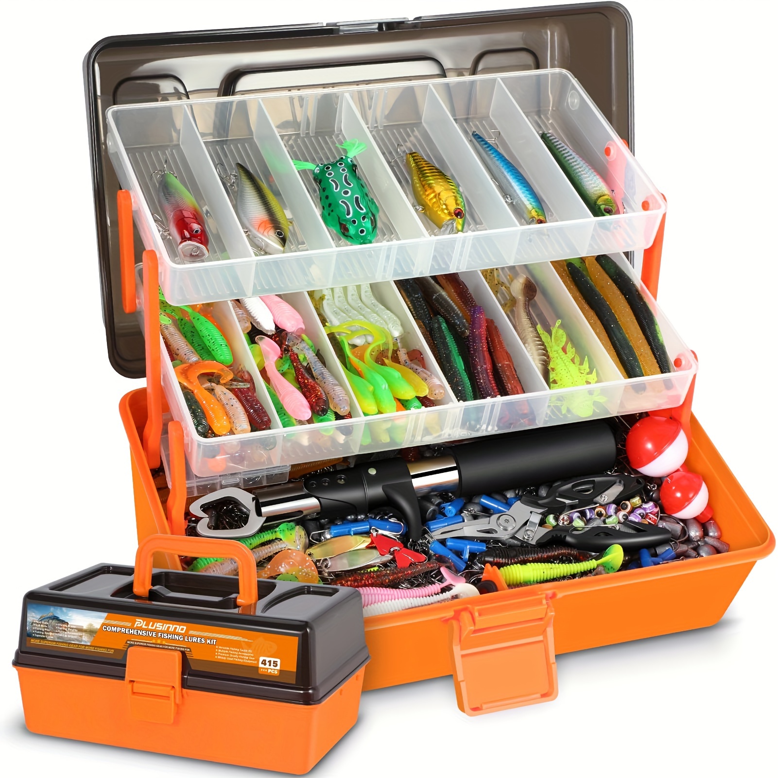 

Plusinno Large 3 Layers Tackle Box With Tackle Included, 415pcs Fishing Lures Kit Contains Pliers, Crankbait, Hooks, Weights & Accessories, Comprehensive Bait Lure Gear Gifts For Men Bass Freshwater