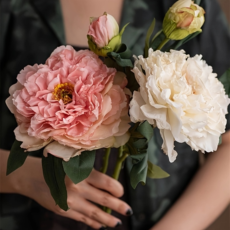 3pcs Artificial French Bouquet - Realistic Fake Peonies With , Durable Plastic Table Centerpiece For Home, Wedding, Christmas, Easter, Thanksgiving Decor - Low-maintenance Elegant Tabletop Arrangement