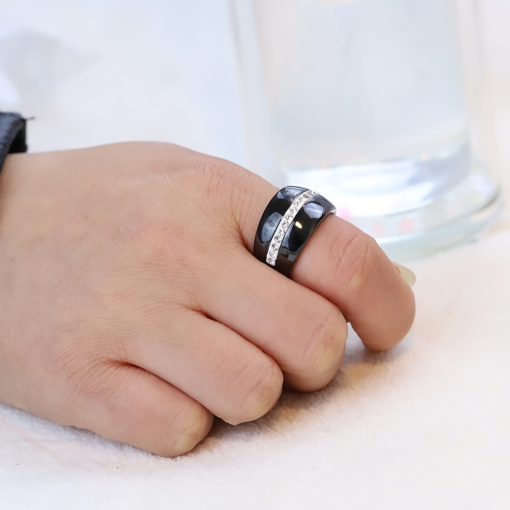 Ceramic Ring 14MM Geometric Band Unisex Statement Jewelry with CZ